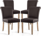 SyMax Dining Chairs Set of 4, Modern Faux Leather Parson Dining Room Chairs, High-End Kitchen Side Chairs with Nailhead Trim and Wood Legs, Chocolate, 4PCS