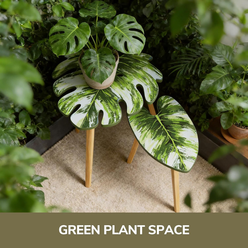 BAMEOS Monstera Leaf Nesting Tables Set of 2, Small Side Tables f Set with Le...