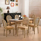 French Country Dining Chairs Set of 6,Farmhouse Upholstered Dining Room Chairs with Round Back and Solid Leg,Rattan Kitchen Chairs for Kitchen/Bedroom/Dining Room,Tan