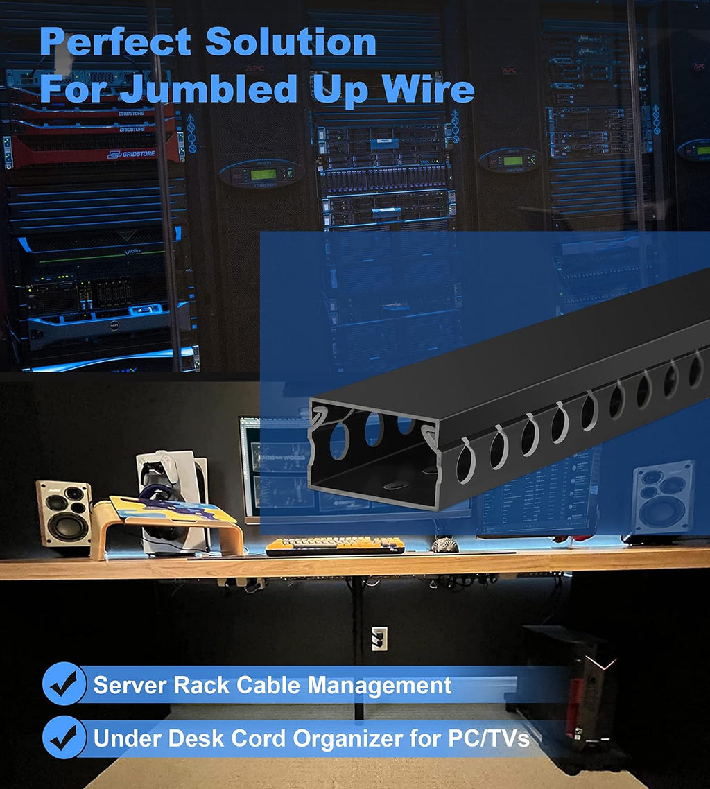 ZhiYo Cable Raceway 78in(2xL39in), Server Rack Cable Management Under Desk Cord Organizer, Electrical Safe PVC Cable Channel Open Slot Wire Raceway for Network/PC/TVs, Wire Duct H1 x W1.6in Black