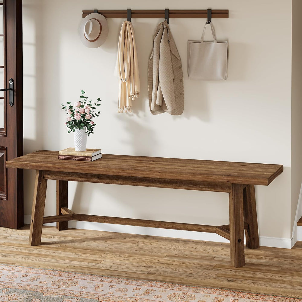 55" Solid Wood Bench, Farmhouse Long Bench Seat for Entryway, Dining Roo...