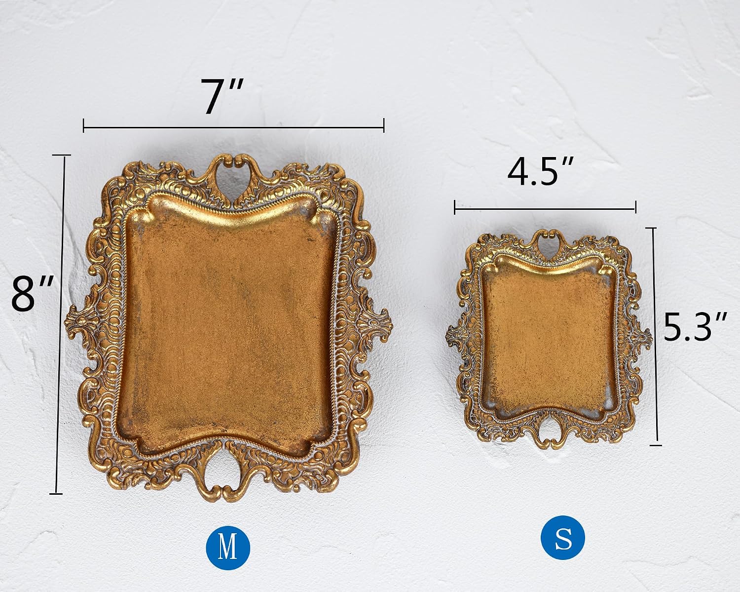 Funly mee Antique Trinket Dish Vintage Metal Jewelry Tray, Wedding Ring & Necklace Holder -8 x 7 inches (Gold, M)