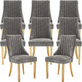 Grey Mid Century Dining Chairs Set of 8, Modern Kitchen & Dining Room Chairs Set of 8, Chenille Fabric Upholstered Kitchen Chairs for Dining Table, Sillas de Comedor, Gold Legs (Gray, 8 Pcs)