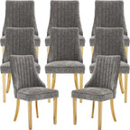Grey Mid Century Dining Chairs Set of 8, Modern Kitchen & Dining Room Chairs Set of 8, Chenille Fabric Upholstered Kitchen Chairs for Dining Table, Sillas de Comedor, Gold Legs (Gray, 8 Pcs)