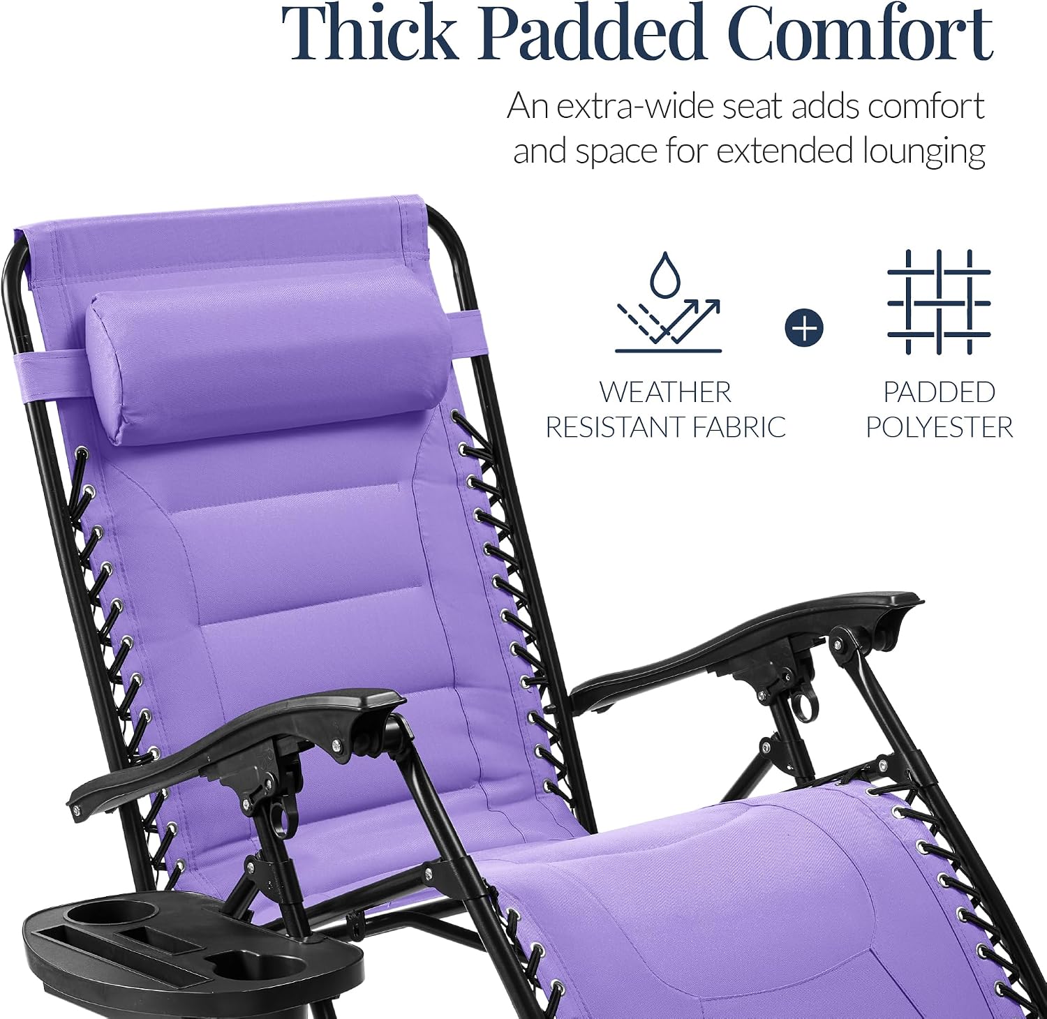 Best Choice Products Oversized Padded Zero Gravity Chair, Folding Outdoor Patio Recliner, XL Anti Gravity Lounger for Backyard w/Headrest, Cup Holder, Side Tray, Polyester Mesh - Violet