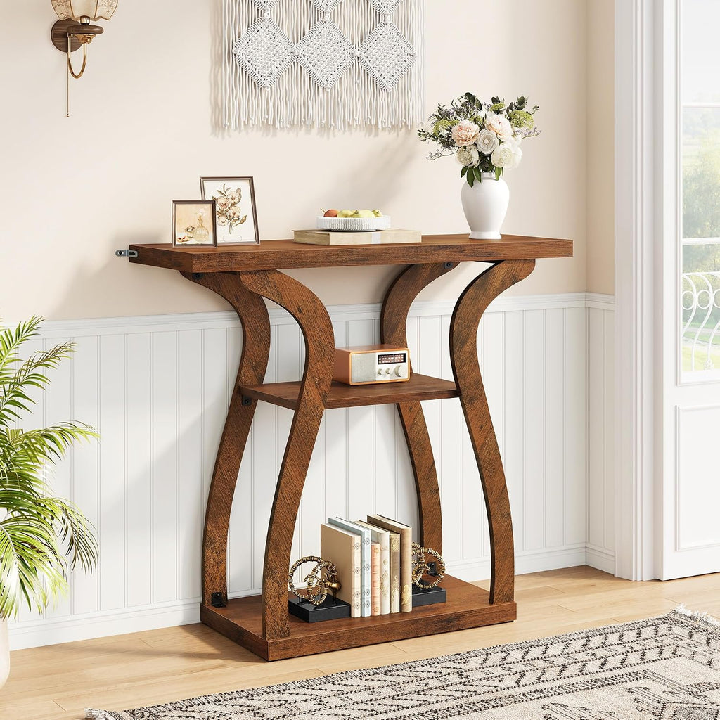 Tajsoon 3-Tier Farmhouse Console Table for Entryway 31.5", Rustic Brown