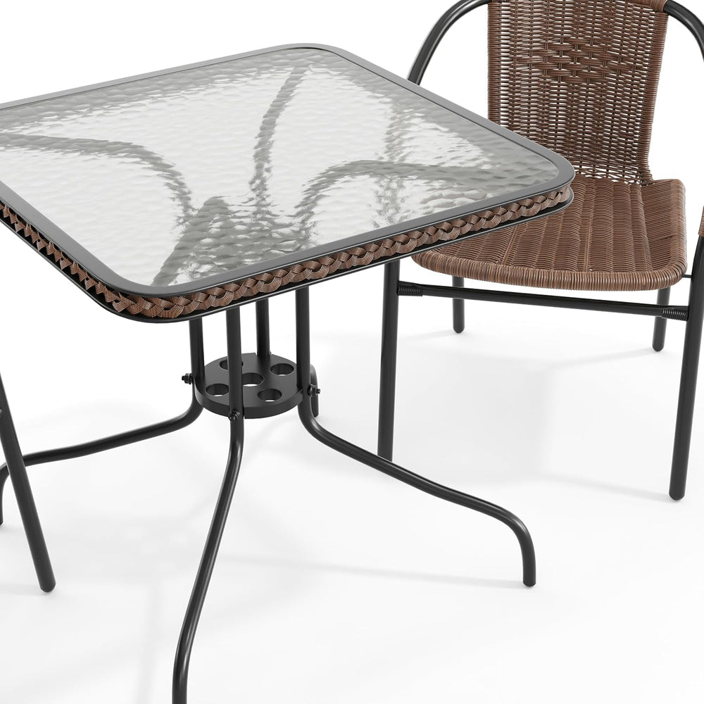 Flash Furniture Lila 3-Piece 28" Square Indoor/Outdoor Patio Table and C...