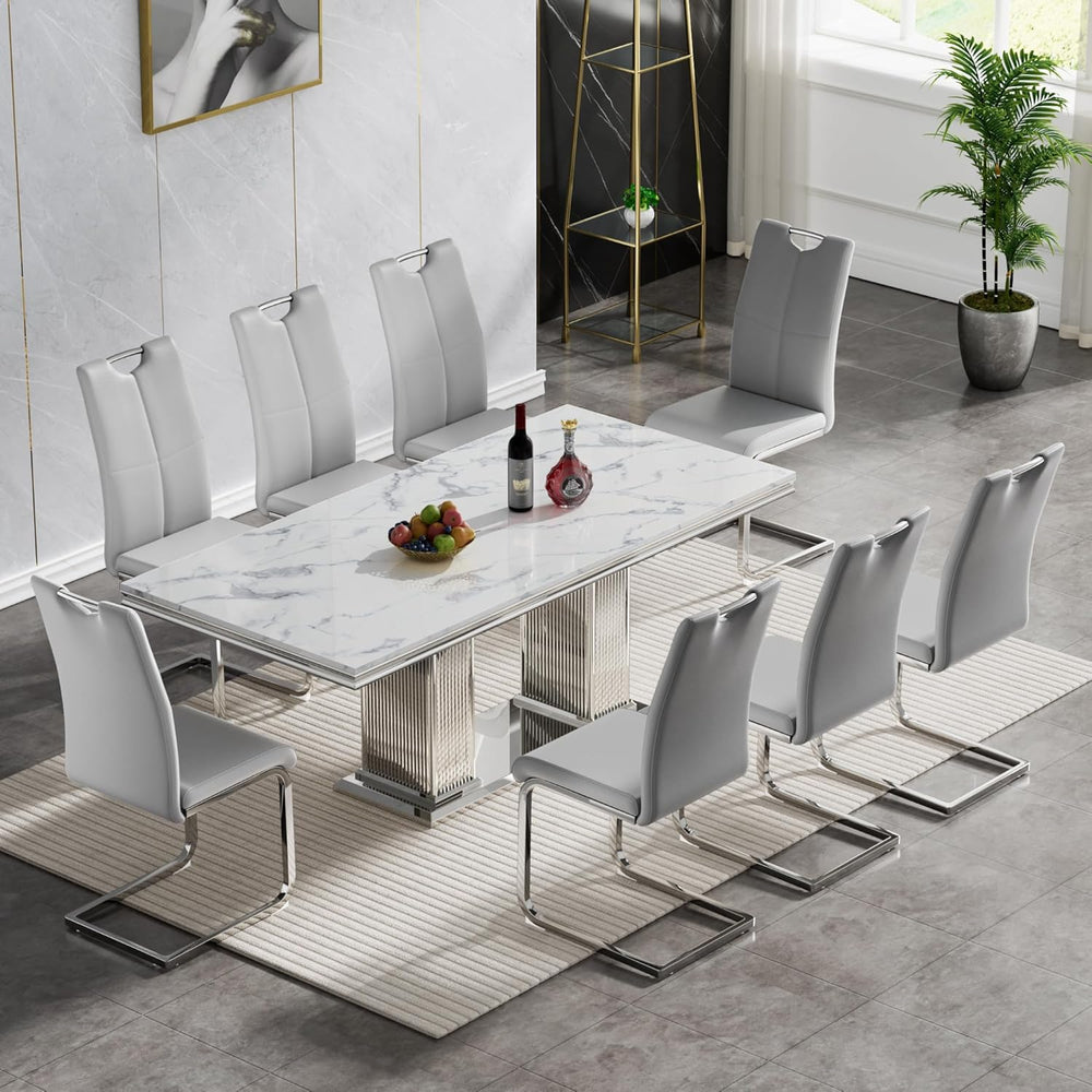 9 Piece Dining Table Set, 68.11" Dining Table and Chairs Set for 8, Mode...