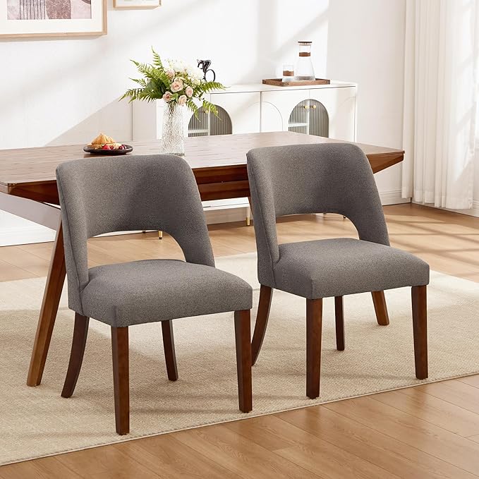Dining Chairs Set of 2,Modern Dining Room Chairs with Thick Cushions,Upholstered Linen Fabric Kitchen Chairs for Kitchen Dining Room Brown