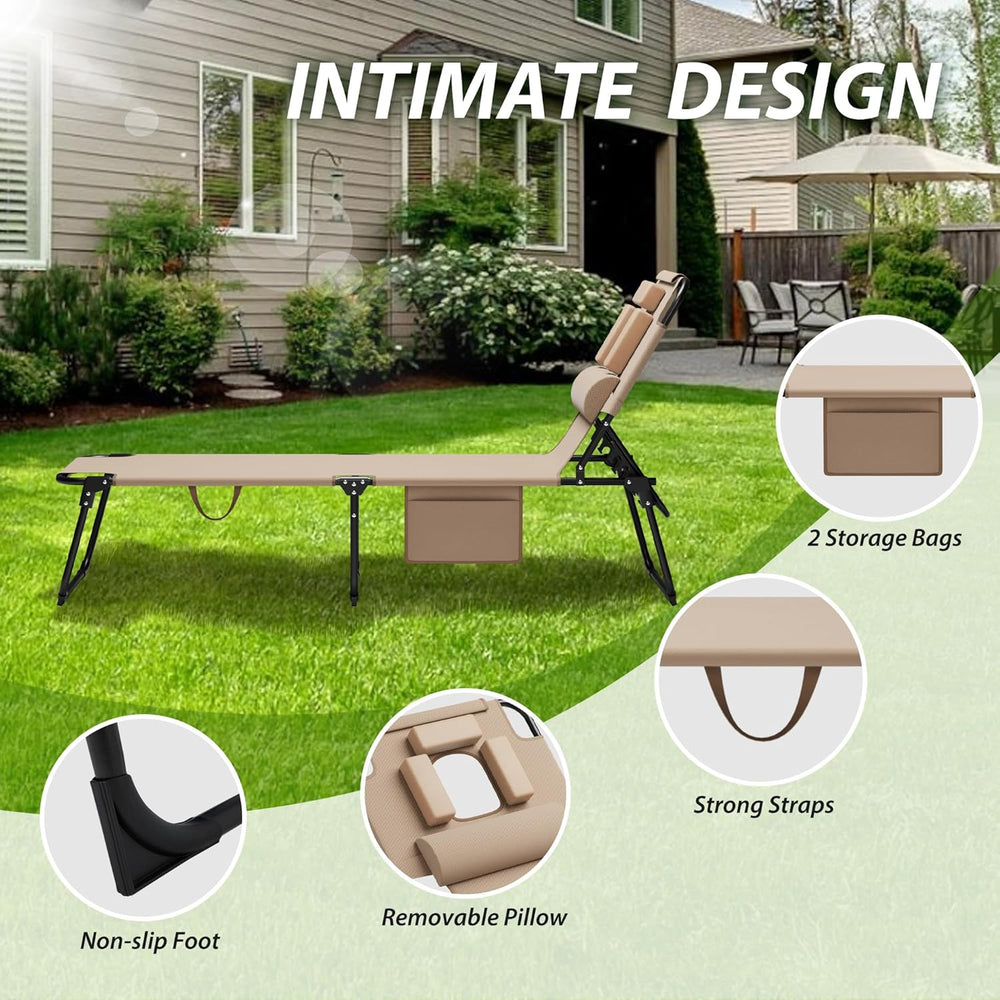 400lbs Tanning Chair with Face Hole, 5-Position Folding Chaise Lounge Chair w...