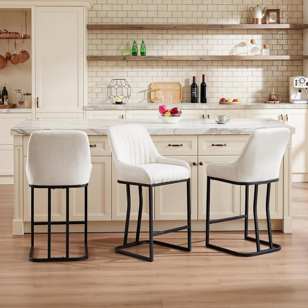 26" H Bar Stools Set of 3, Counter Height Stools with Back, Upholstered ...