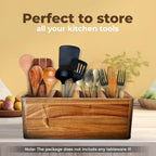 Dstuff Large Kitchen Utensil Holder Organizer for Counter or Countertop, Wooden Storage Container for Cooking and Silverware, Acacia Rustic Wood (4 Compartments)