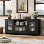 Garvee Farmhouse TV Stand for 55 Inch TV, Entertainment Center with Acrylic Door & Adjustable Shelves, Sideboard Buffet Storage Cabinet for Living Room Bedroom, Black