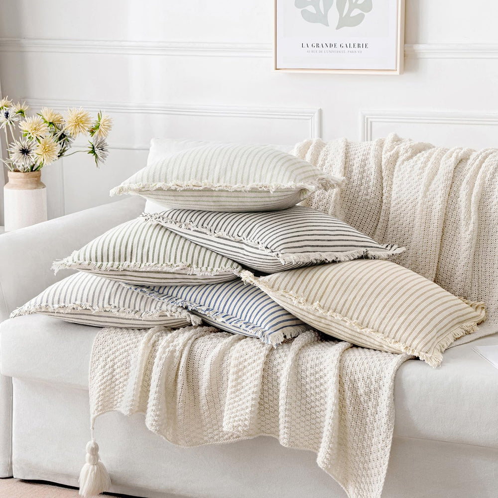 MIULEE Sage Green Striped Decorative Throw Pillow Covers, 18x18