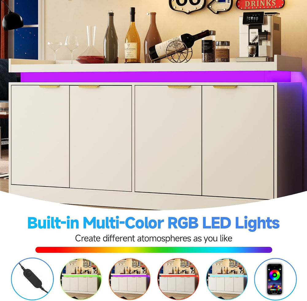 knoworld LED Sideboard Buffet Cabinet with Storage, 63'' Large Kitche...