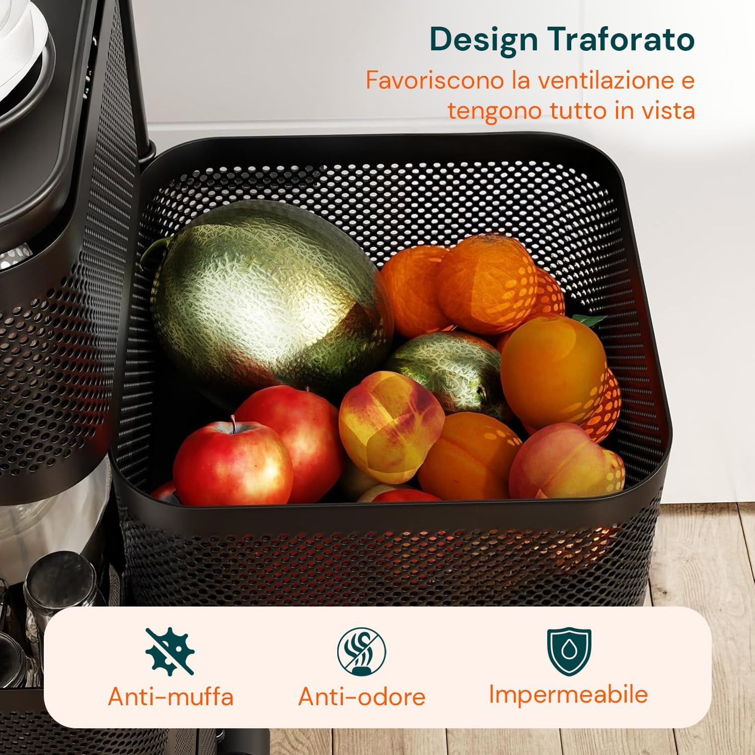 Avilia - Multipurpose Folding Trolley with Wheels with Large Baskets and Space-Saving Structure for Kitchen, Bathroom and Office, Folding Design with Brake Wheels (Black Square, 5 Baskets)