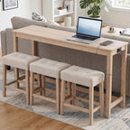 DUHOME 4 Piece Bar Table Set with Power Outlet，Dining Table Set | Industrial Breakfast Table with 3 Padded Stools Solid Wood Counter Height Bar Set for Living Room, Dining Room Natural