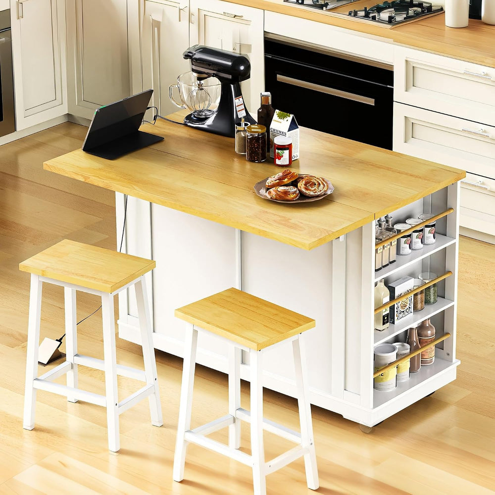 48" Kitchen Island with Drop Leaf, Power Outlet and Wheels | Drop Leaf E...