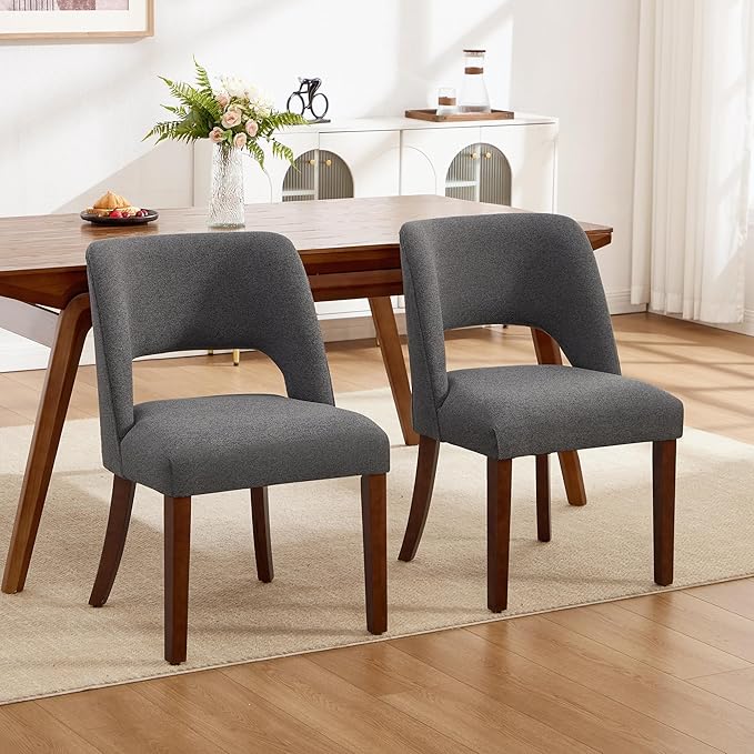 Dining Chairs Set of 2,Modern Dining Room Chairs with Thick Cushions,Upholstered Linen Fabric Kitchen Chairs for Kitchen Dining Room Darkgrey