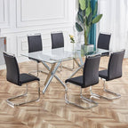 AZmac Modern Leather Dining Chairs Set of 6,Armless Kitchen Chairs,Dining Room Chairs with Upholstered Padded Seat and Sturdy Chrome Legs for Dining Room,Kitchen (Set of 6, Black+PU Leather)