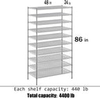 24" Deep x 48" Wide x 86" Height Wire Shelving Kit | 10-Tier | NSF Commercial Storage Rack Unit