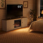 VASAGLE Fireplace TV Stand for TVs up to 65 Inches, 18-Inch ELectric Fireplace with Remote, Farmhouse Entertainment Center, Media Console Table for Living Room, Rustic White and Honey Brown ULTV540W01