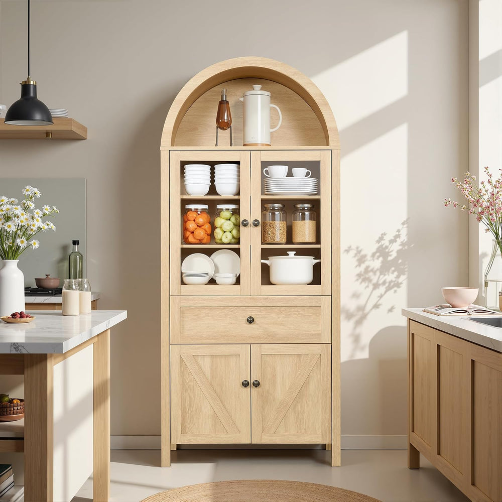 71.65"Tall Arched Kitchen Pantry Cabinet with Large Drawer, Farmhouse Ki...