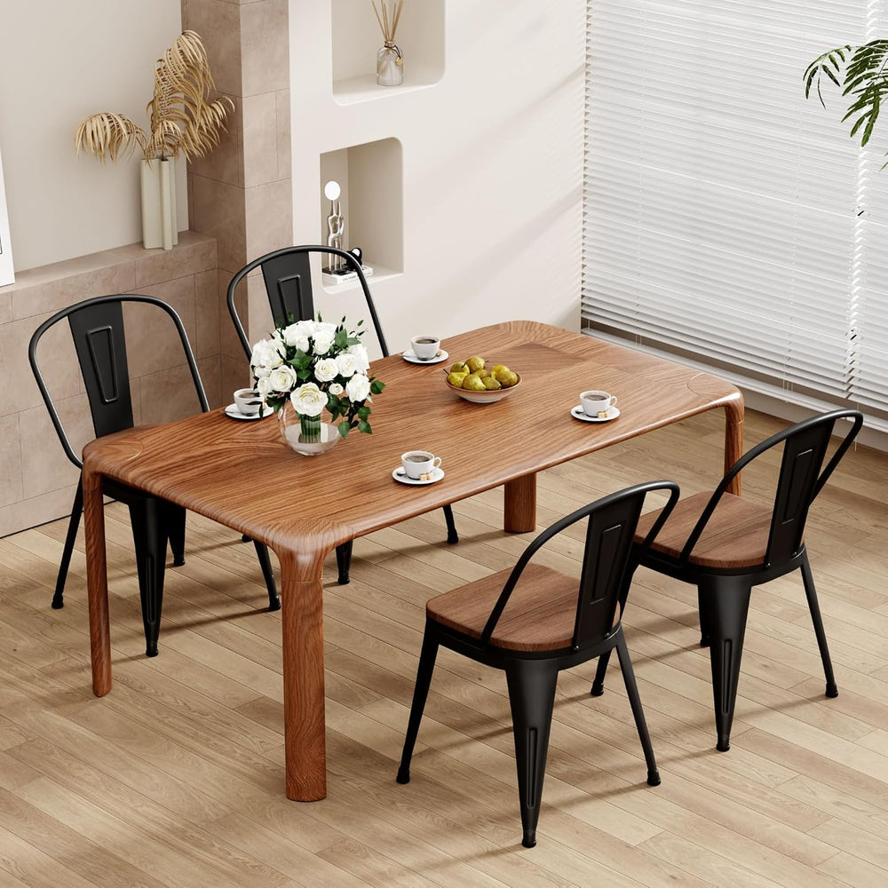 18 Inch Metal Dining Chairs Set of 4 Farmhouse Kitchen Chairs with Wooden Sea...