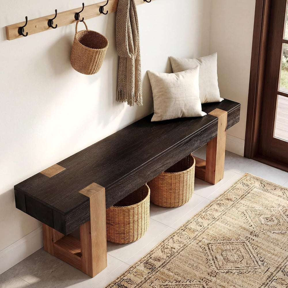 55" Solid Wood Dining Bench, Farmhouse Wooden Entryway Bench, End of Bed...