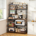 VEVOR Kitchen Bakers Rack with Power Outlets, 35.4x15.7x70.9 Inch Microwave Stand with Built-in Power Strip & 5 Ft Cord, 10 S-Shaped Hooks, for Dish Storage, Spice Jars, Coffee Bar Organization