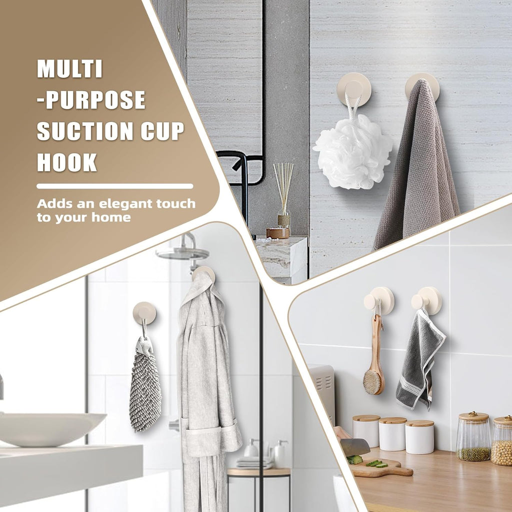 Suction Cup Hooks for Shower No-Drill Bathroom Hooks for Towels, Robes, Loofah Mountable on Bathroom Walls, Kitchen, Glass, Mirrors, Tile and Smooth,Non-Porous Surfaces (2, Milk White)