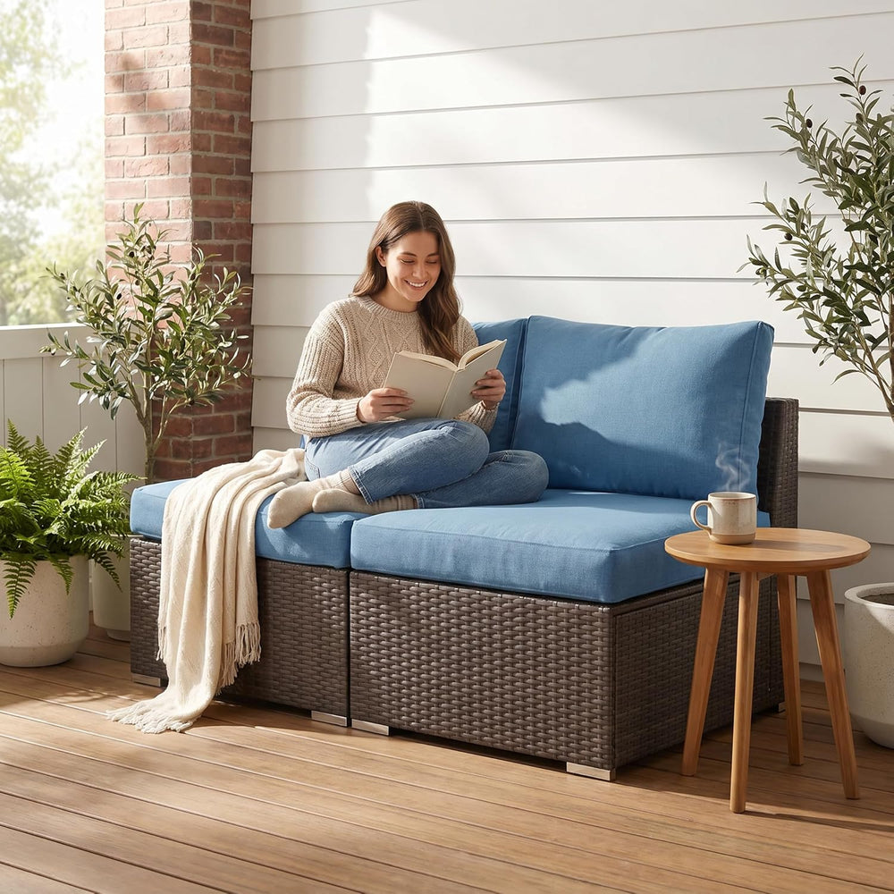 Wisteria Lane Outdoor Sofa, 2 Pieces Wicker Patio Furniture Set with Washable...
