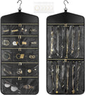CHICECO Travel Jewelry Holder Organizer,Hanging Jewelry Organizer Storage With Zippered Pockets for Cloest,Wall,Door,Jewelry Holder for Earrings, Necklaces（Upgrade Black）