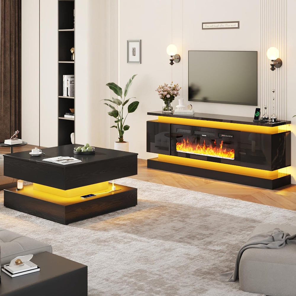 35.4" Large Square Coffee Table with Lifting top,Charging Station,Modern...