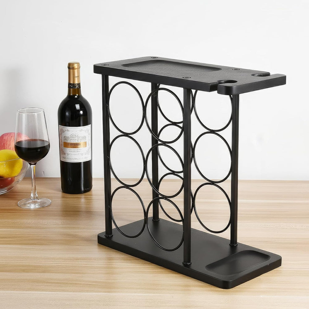 ALLCENER Modern Wine Rack Countertop, Matte Black 6 Bottle Wine Rack with Gla...