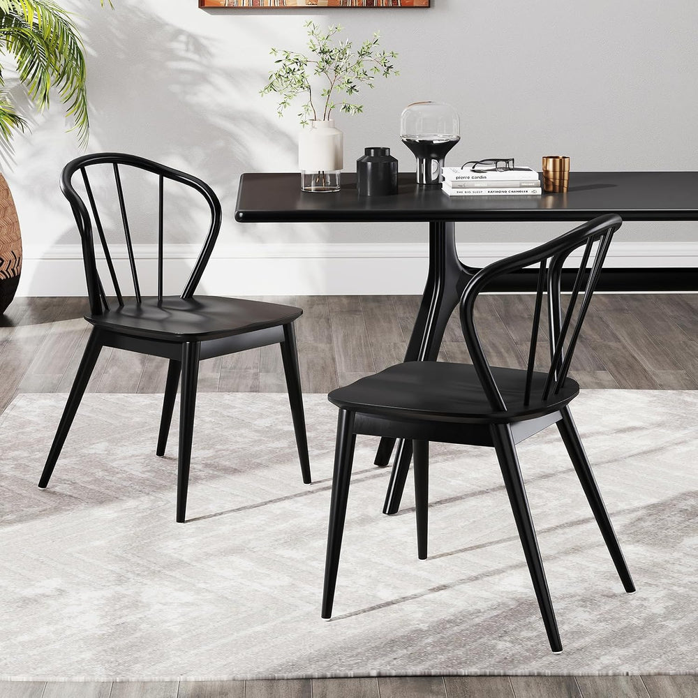 Giantex Wooden Dining Chairs Set of 2, Black Windsor Kitchen Chair w/High Spi...