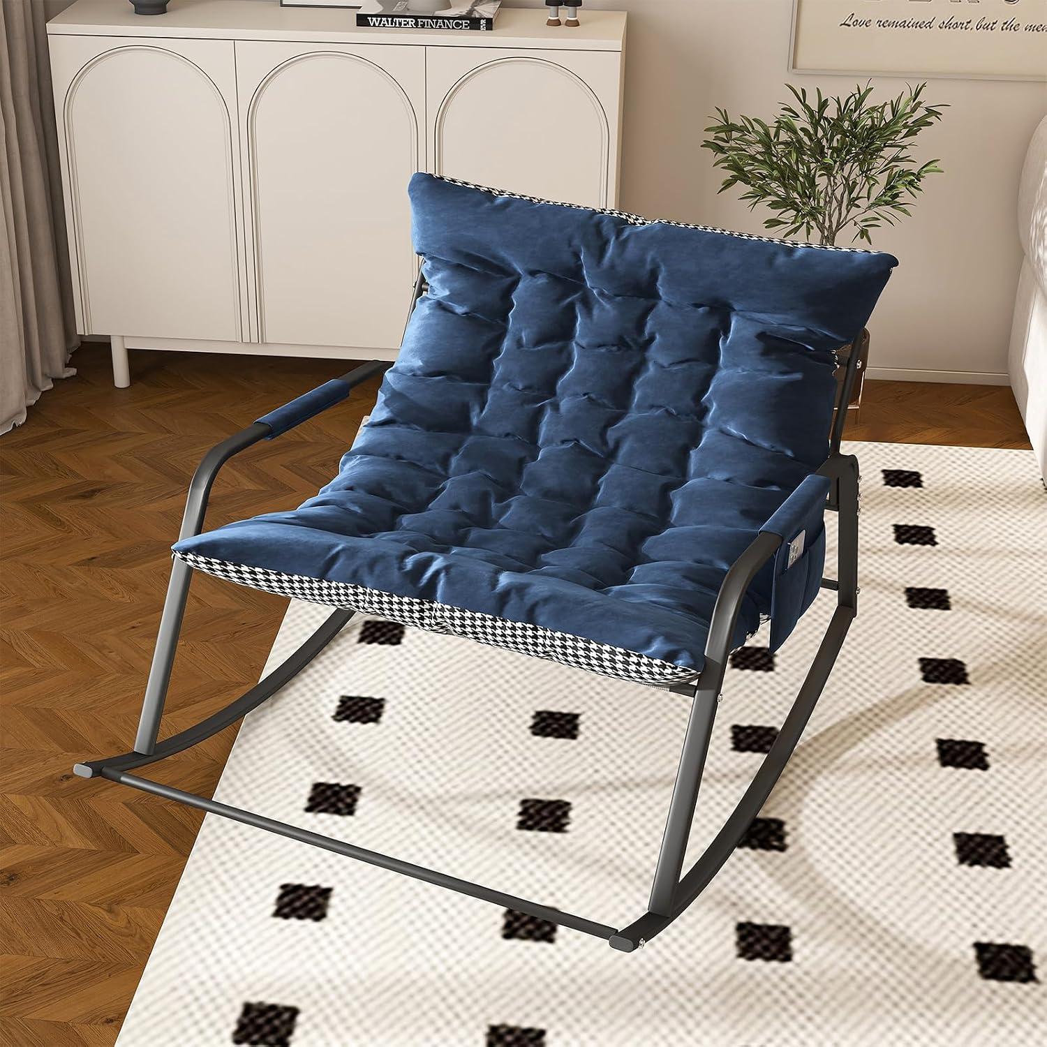 35'' Oversized Nursery Rocking Chair, Upholstered Glider Rocker Nursery Rocking Accent Chair, Recliner Armchair with Side Pocket, Comfy Side Living Room Chairs for Bedroom Nursing Room(Blue)