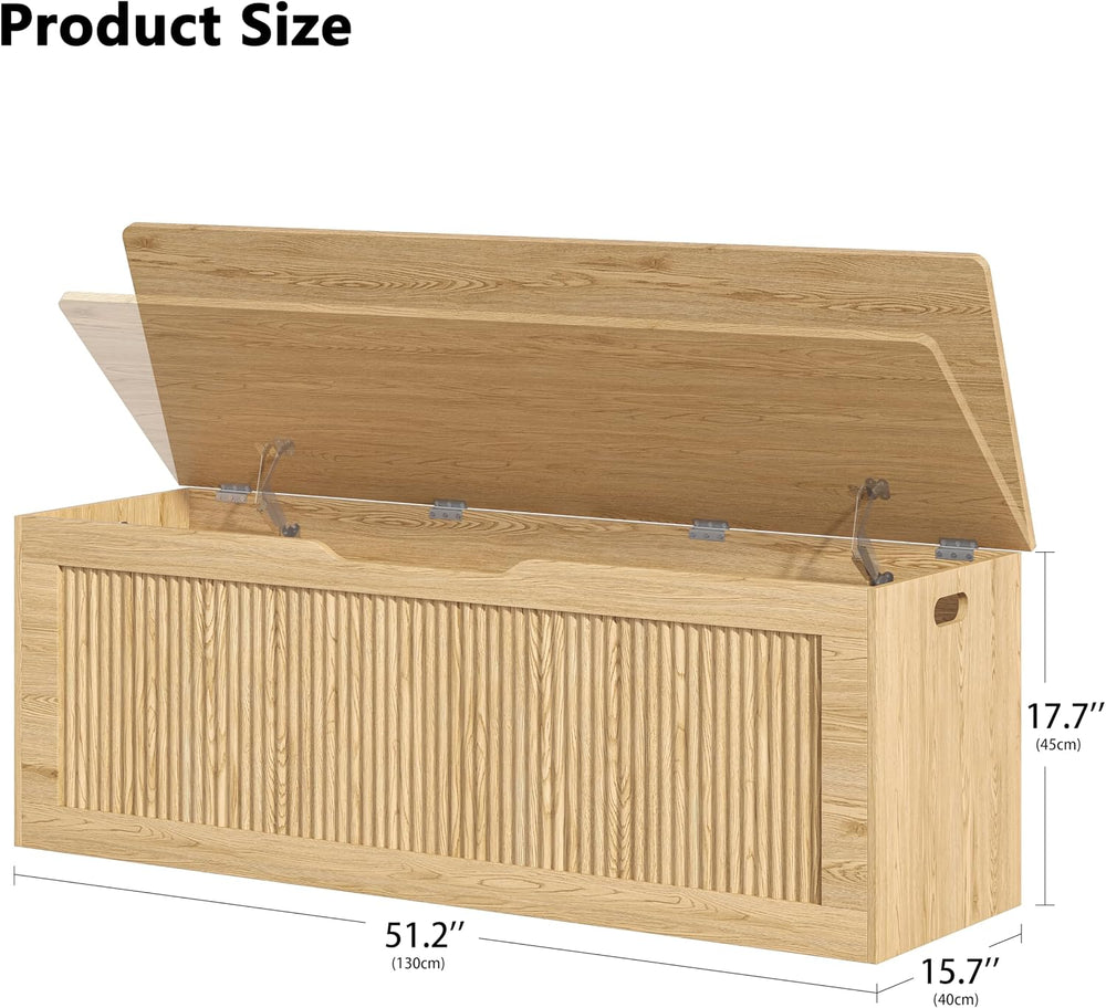 Akxomel 51.2" Fluted Storage Chest Wooden Storage Trunk 2 Safety Hinges ...