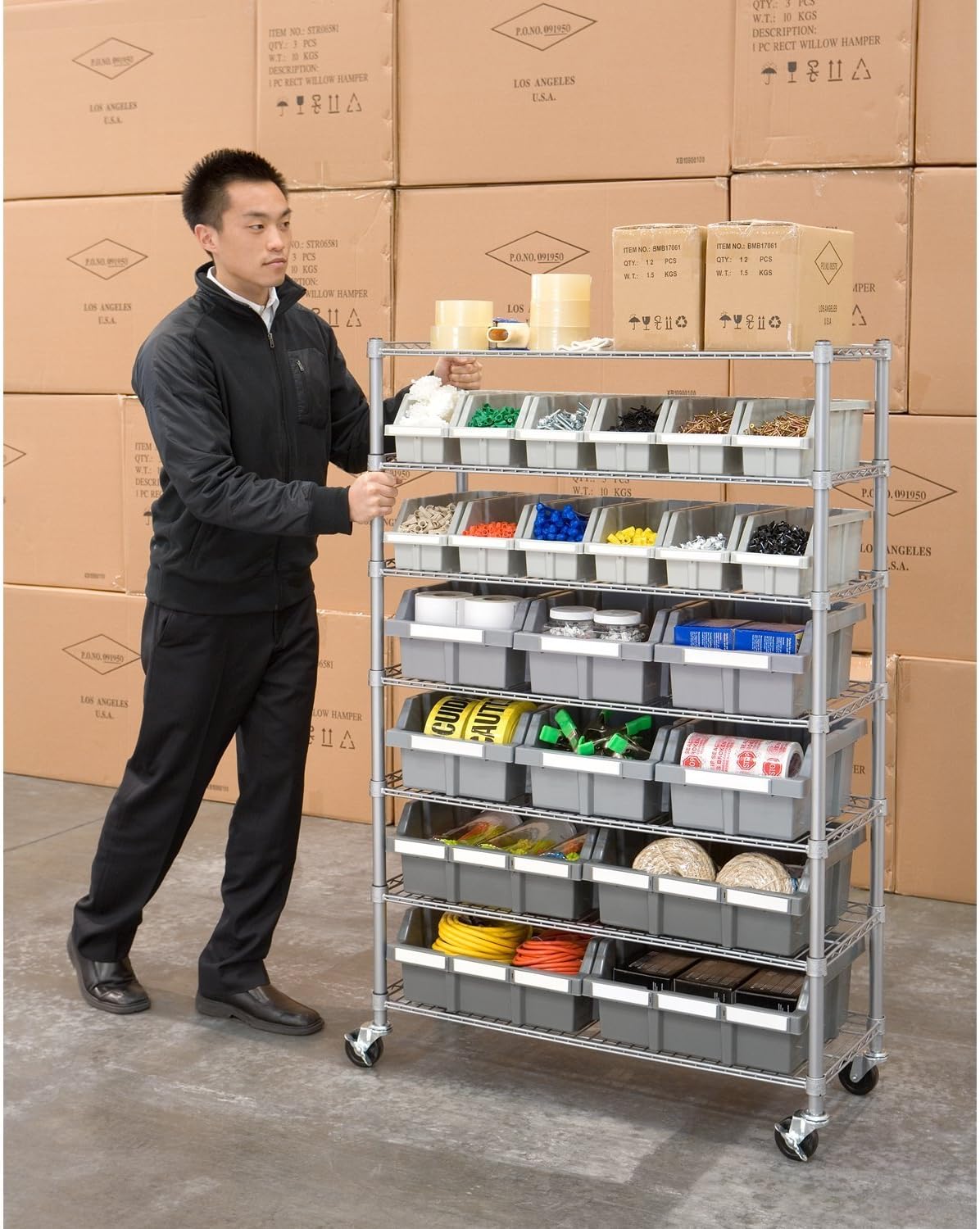 Seville Classics Commercial 7-Tier Platinum/Gray NSF 22-Bin Rack Storage System