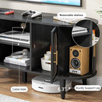51" Fluted TV Stand, Mid-Century Modern Entertainment Center for Tvs up to 60" with Drawers and Fluted Doors, Curved TV Media Console Table with Sliding Doors for Living Room, Bedroom (51" Black)
