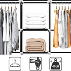 Portable Closet, 51 Inch Wardrobe Closet for Hanging Clothes with 2 Hanging Rods, 8 Storage Organizer Shelves for Bedroom, Durable and Easy to Assemble, Black