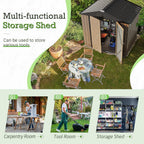 Furniwell 6x8 FT Outdoor Storage Shed, Metal Garden Sheds Outdoor Storage House with Single Lockable Door for Backyard Patio Lawn, Brown