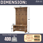 Alaterre Bethel Rustic Solid Wood Entryway Hall Tree with Bench, Natural | 70” Modern Farmhouse Entryway Organizer with Shoe Storage Bench and Coat Hooks, Natural Aged Brown, for Jackets, Shoes & Bags