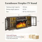 MXV 80'' Fireplace TV Stand, Farmhouse Entertainment Center with 3 Sided Glass TV Stand, Modern Media Console Table with Storage Drawers & Cabinets with LED Flame and Lights for Living Room, Gray