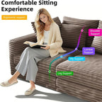 KEIKI 102.4" Sectional Couches, Modern Comfy Upholstered Sofa Cloud Couch, Deep Seat 4 Seat Sofa Set with Soft Pillows and Movable Ottoman for Living Room, Apartment, Office, Camel