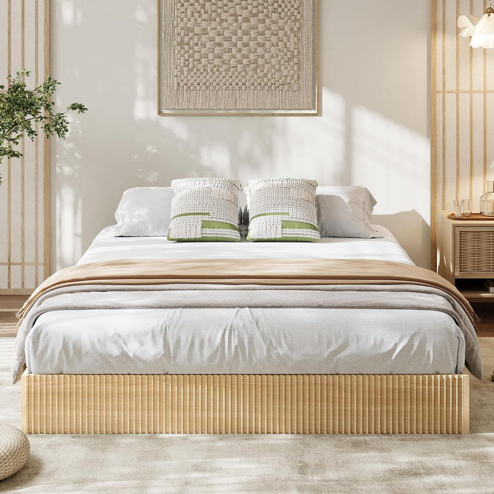 Garvee King Bed Frame, Wood Platform Bed with Fluted Design
