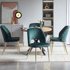 NORDICANA Modern Dining Chair Set of 4, Forest Green Velvet Fabric Upholstered Accent Chairs with Golden Metal Legs, Round Back Side Chairs for Kitchen Living Room Bedroom