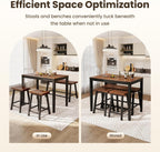 PHI VILLA Dining Table Set for 4, Kitchen Table Set with Bench and Chairs, Solid Wood Counter Height Bar Table and Chairs, Small Breakfast Table Set, Walnut with Black