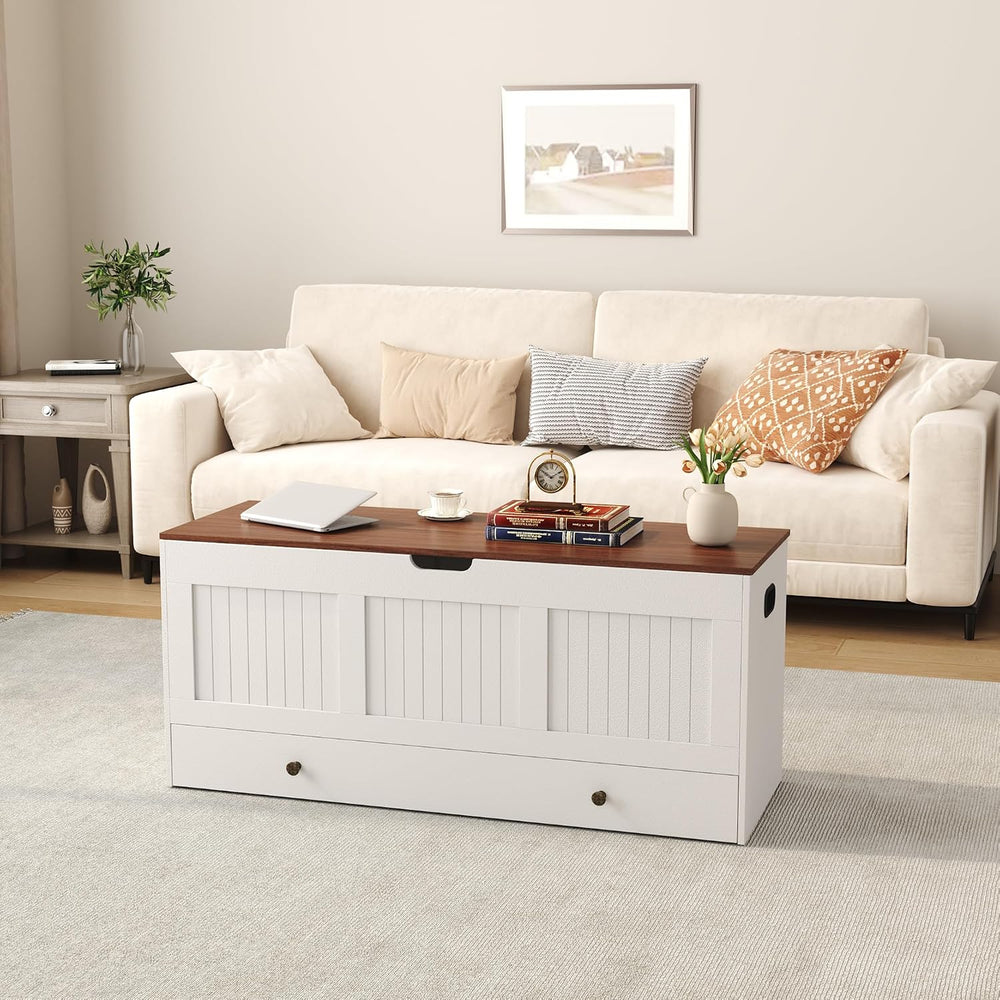 HOMEFORT 44.3" Storage Chest with 2 Drawers, Retro Wooden Storage Trunk ...