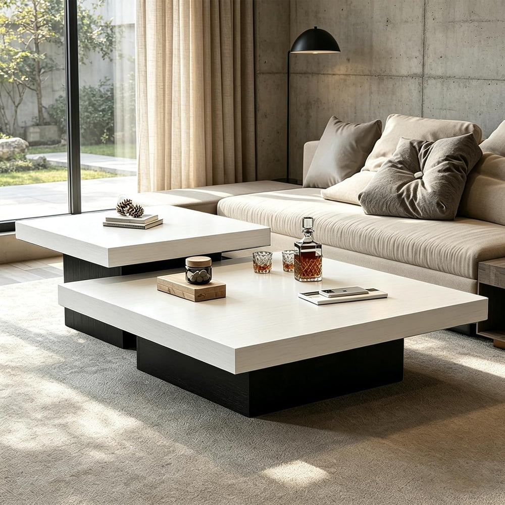 Nesting Coffee Table Set of 2, Modern Square Coffee Tables and Side Table Set...